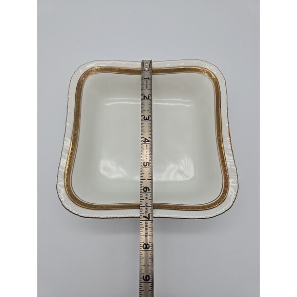 Rorstrand Sweden Small Square Porcelain Bowl #521 Gold Ribbon Pattern 7" - Picture 6 of 8